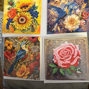 Bloemen, vogels en vlinders diamant schilderij blanco kaarten