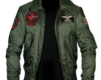 Hombres hechos a mano Tom Cruise Top Gun Maverick Flight Parachute Bomber Jacket Jet Pilot Jacket Regalo para él