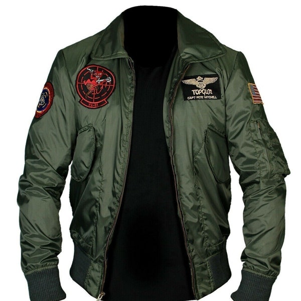 Herren Handgemachte Tom Cruise Top Gun Maverick Flug Fallschirm Bomber Jacke Jet Pilot Jacke Geschenk für Ihn