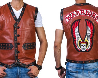 The Warriors Película hecha a mano Elegante chaleco Chaqueta de cuero Bike Riders Disfraz de Halloween