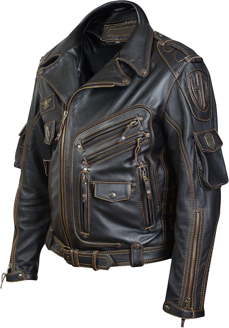 Premium Genuine Cowhide Leather Motorcycle Biker Jacket Etsy