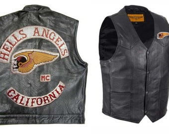 Men’s Hells Angels California M C  Leather Vest Gift For Men's Gift for him, Motorbike vest Custom Embroidery Patch Set