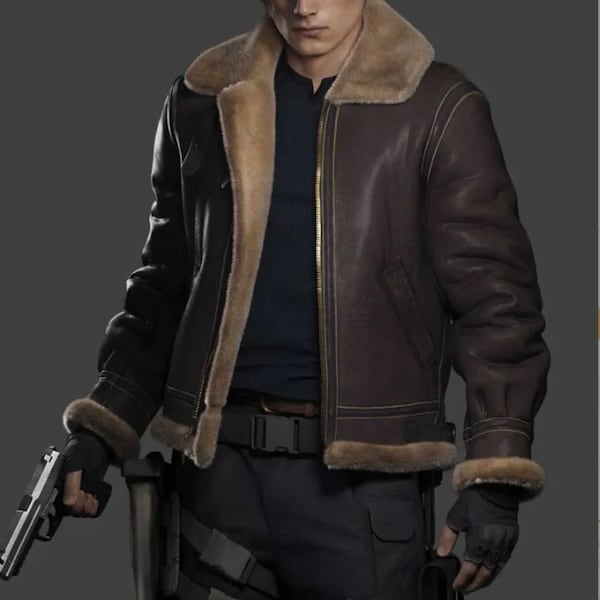 RE 4 Leon Scott Kennedy B3 bomberjack van echt rundleer van imitatiebont