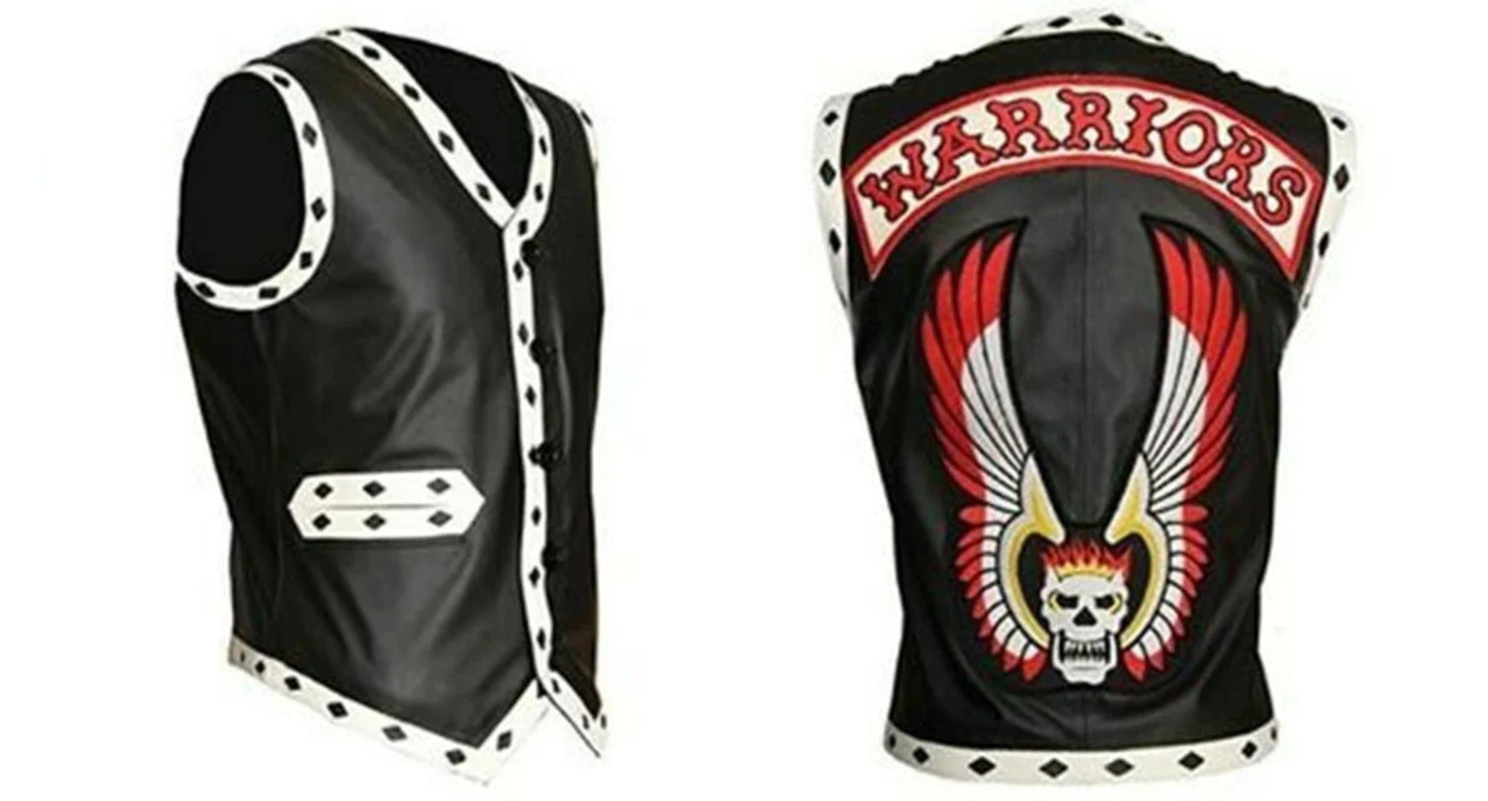 The Warriors Movie Waistcoat Vest Mens Rider Biker Black Leather Jacket