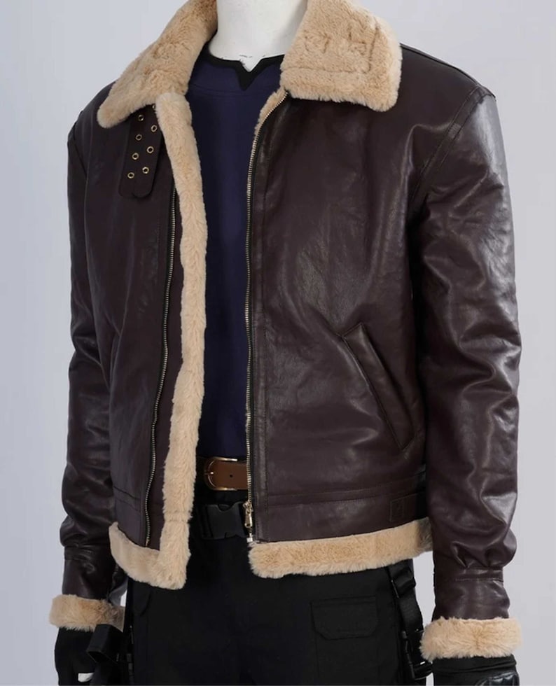 RE 4 Leon Scott Kennedy B3 Bomber Faux Fur Real Cowhide Leather Jacket ...