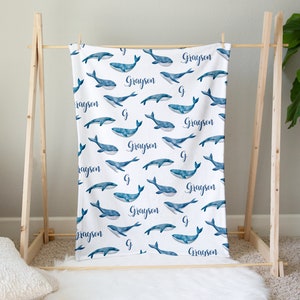 Personalized Blue Whales Blanket | Personalized Baby Blanket | Personalized Whale theme | Birthdays, Baby Shower Gift | Whales Nursery Theme