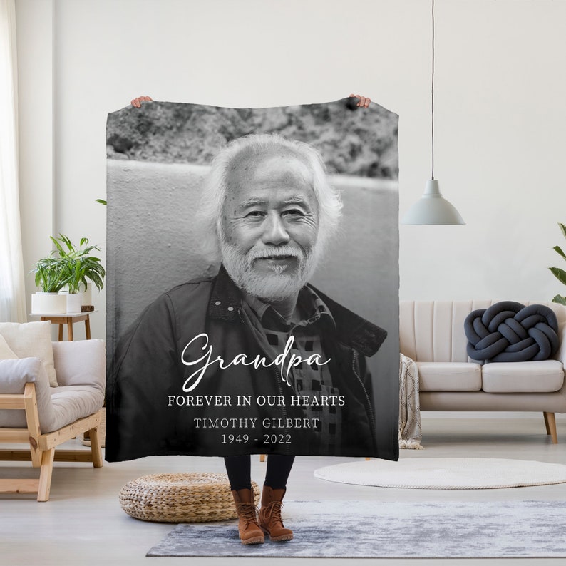 Memorial Photo Blanket for Loss of Loved One. 1 Photo Black Etsy