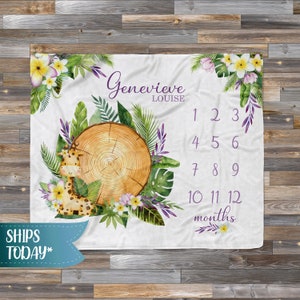 Tropical Giraffe Milestone Blanket, Tropical Blanket, Baby Month Blanket, Baby Boy Milestone, Track Growth Keepsake Baby Shower Gift Blanket