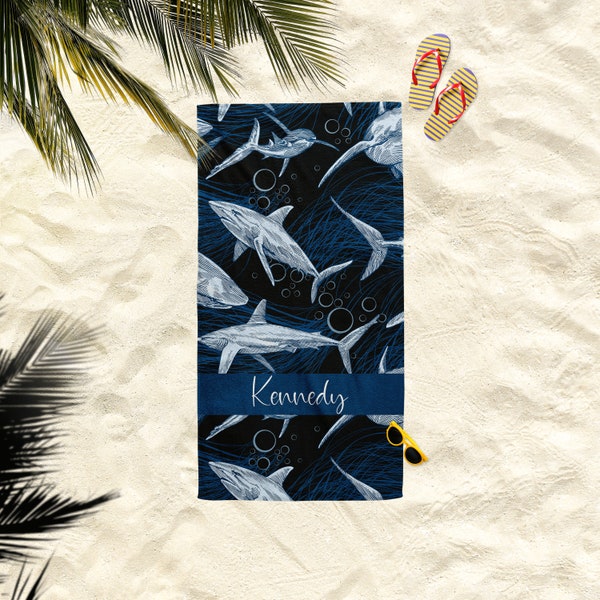 Personalized Shark Beach Towel, Custom Towel Perfect for Kid's, Toddler's, Teen's and even Grown-Ups!