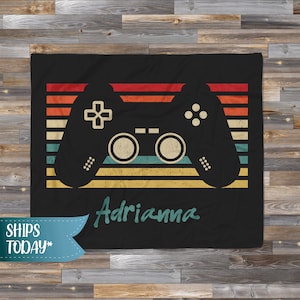 Customizable Retro Gamer Blanket, Personalized Gaming Blanket, Vintage Videogame Décor. Personalized Throw Blanket. Gamer Tag