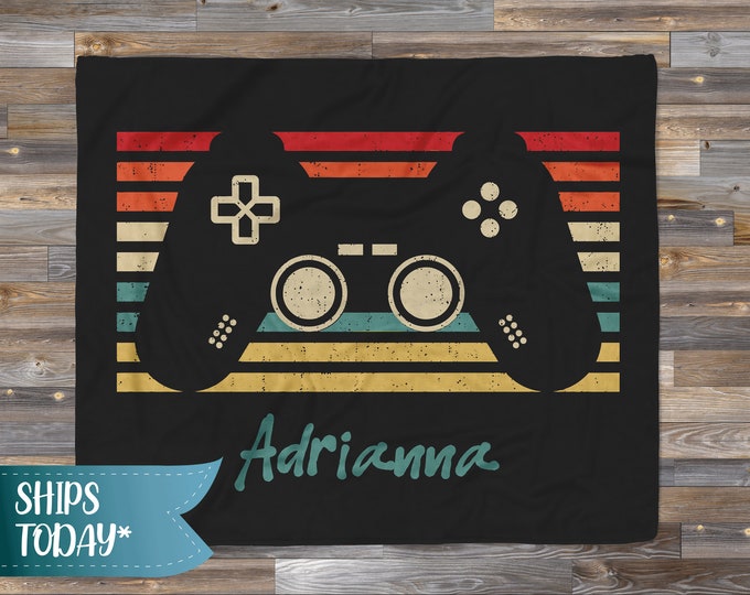 Customizable Retro Gamer Blanket, Personalized Gaming Blanket, Vintage Videogame Décor. Personalized Throw Blanket. Gamer Tag