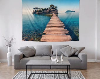 Spiritual Path to Island, Landscape Wall Art, Boho Peaceful Nature Ocean Wall Hanging Modern Decor