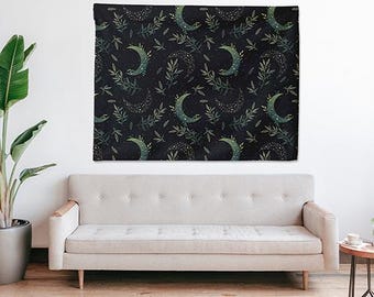 Repeat Celestial Moon Tapestry, Landscape Wall Art, Boho Nature Night Sky Wall Hanging Modern Decor