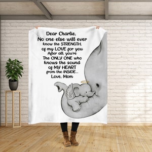 Personalized Baby Elephant Hugging  - Sweet Quote Baby Name Blanket - Custom Baby Name Blanket - Mother & Daughter Blanket