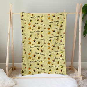 Personalized Honey Bee Baby Blanket, Baby Blanket, Baby Shower Gift, Nursery, Birthday Gift, Baby Bedding Honey Bee Theme Girl Boy