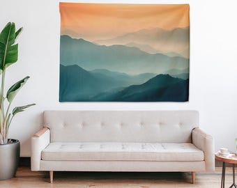 Mountain Sunset Tapestry, Landscape Wall Art, Boho Nature Horizon Wall Hanging Modern Decor