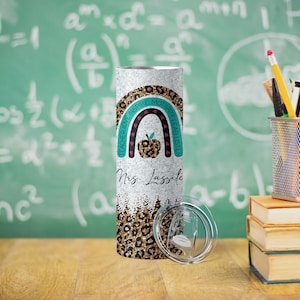 Personalized Teacher Tumbler | Glitter Cheetah Teacher Appreciation Gift | Teacher Travel Cup | Back To School Gift For Teacher