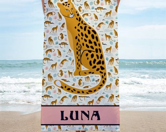 Personalized Cheetah Beach Towel, Cheetah Repeat Name Towel, Custom Towel Perfect for Kid's, Toddler's, Teen's and even Grown-Ups!