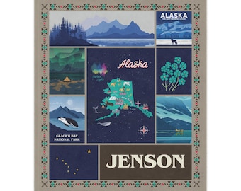 Personalized Alaska Heritage Name Blanket - Nordic Font Family Name Blanket Gift