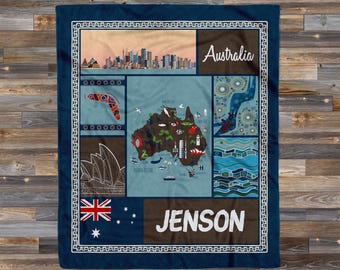 Personalized Australian Heritage Minky Blanket | Ultra Soft Plush Throw | Australia Wildlife Blanket | Outback | Custom Name Gift