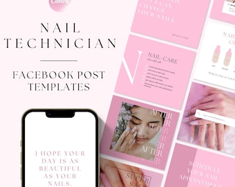 Nail Technician Facebook Post Templates, Nail Tech Branding Kit, Nail Tech Facebook, Canva Templates, Nail Flyers, Nail Salon Template
