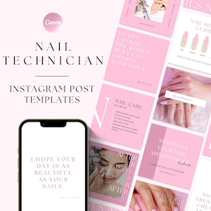 Nail Technician Instagram Post Templates, Nail Tech Branding Kit, Nail Tech Template, Canva Templates, Nail Flyers, Nail Salon Template
