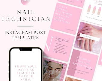 Nail Technician Instagram Post Templates, Nail Tech Branding Kit, Nail Tech Template, Canva Templates, Nail Flyers, Nail Salon Template