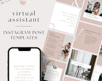 Plantillas de Instagram para asistentes virtuales, publicaciones de Instagram para asistentes virtuales, marketing en redes sociales para asistentes virtuales, plantilla para trabajadores remotos, plantilla para asistentes virtuales