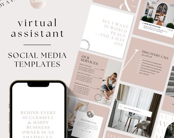 Sociale-mediasjablonen voor virtuele assistent, VA-marketing voor sociale media, sjabloon voor externe werker, sjabloon voor virtuele assistent, VA Instagram Post