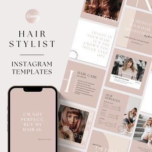 Hairstylist Instagram Templates, Hair Salon Instagram, Hairdresser Templates, Haircare Templates Canva, Hairstylist Branding Kit