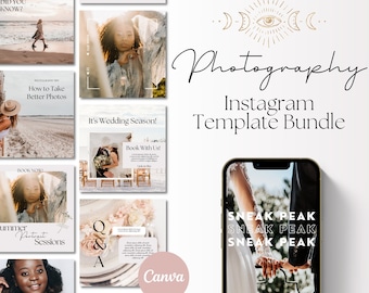 Photography Instagram Template Bundle, Photographer Instagram Post, Branding Kit Photography, Social Media Post, Photographer Template