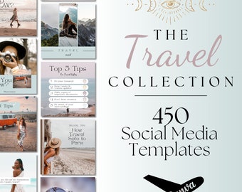 Travel Social Media Templates, Travel Digital Download, Travel Agent Template, Social Media Canva Template, Travel Blogger Template