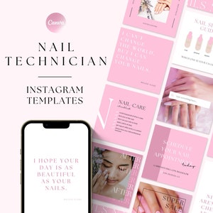 Nail Technician Instagram Templates, Nail Tech Branding Kit, Nail Tech Template, Canva Templates, Nail Artist Template, Nail Salon Template