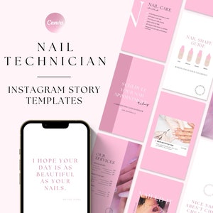Nail Technician Instagram Story Templates, Nail Tech Branding Kit, Nail Tech Template, Canva Templates, Nail Flyers, Nail Salon Template