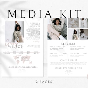 Modèle de kit média, influenceur de modèle de kit média de 2 pages, kit média influenceur, kit média blogueur, modèle de feuille de taux, kit média Instagram