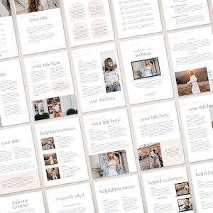 Op de afbeelding: Een digitale marketinggids met een witte achtergrond en zwarte tekst. De gids bevat secties over meer pakketten, je titel, nuttige bronnen, veelgestelde vragen, word lid van onze cursus en do's en don'ts. De gids bevat ook afbeeldingen van mensen en producten.