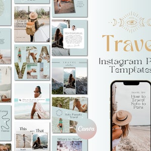 Travel Instagram Templates, Travel Agent Template, Travel Digital Download, Instagram Canva Template, Travel Blogger Template