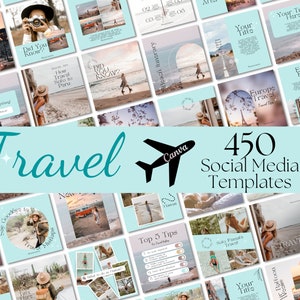 Plantillas de redes sociales para viajes, descargas digitales para viajes, plantillas para agentes de viajes, plantillas Canva para redes sociales, plantillas para blogueros de viajes