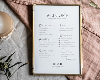Airbnb Welcome Sign Template, Vrbo Welcome Template, Wifi Password Sign, Vacation Rental Template, Wifi Sign Digital Download