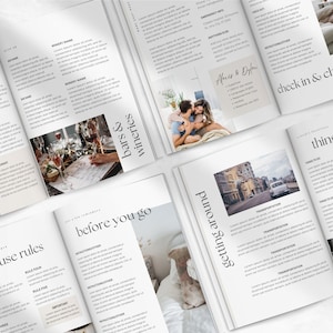 May include: A guidebook with a white background and black text. The guidebook is divided into sections with titles such as "restaurants", "bars & wineries", "house rules", "before you go", "getting around", "check in & check out", and "things to do".