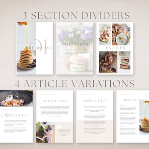 May include: Four different layouts for a recipe blog or website. Each layout features a different food image and the text "Article Title".