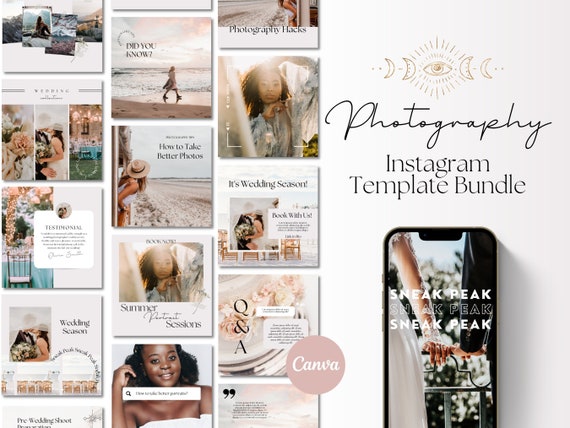 Photography Instagram Template Bundle, Photographer Instagram Post, Branding Kit Photography, Social Media Post, Photographer Template
