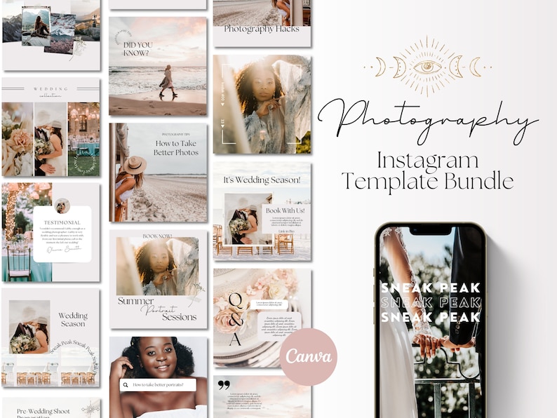 Photography Instagram Template Bundle, Photographer Instagram Post, Branding Kit Photography, Social Media Post, Photographer Template image 1