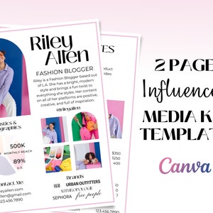 2 Page Media Kit Template, Influencer Media Kit, Blogger Media Kit, Social Media Kit, Canva Template Media Kit, Bright Media Kit Template