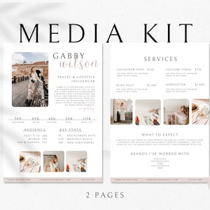 Modèle de kit média, influenceur de modèle de kit média de 2 pages, kit média influenceur, kit média blogueur, modèle de feuille de taux, kit média Instagram