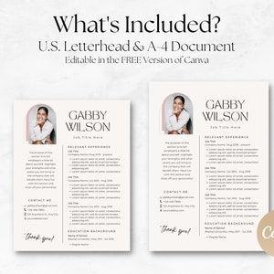 Puede incluir: Una plantilla de curr&iacute;culum con un dise&ntilde;o moderno que presenta una combinaci&oacute;n de colores rosa y blanco. La plantilla incluye una foto de una mujer, informaci&oacute;n de contacto, experiencia relevante y formaci&oacute;n acad&eacute;mica. El texto "GABBY WILSON" se encuentra en la parte superior del curr&iacute;culum. El texto "Canva" est&aacute; en la esquina inferior derecha de la imagen.