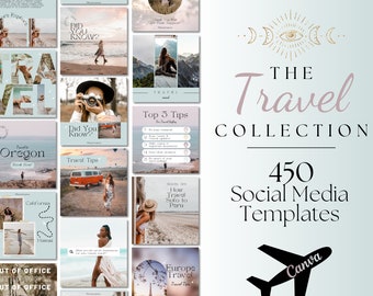 Travel Social Media Templates, Travel Digital Download, Travel Agent Template, Social Media Canva Template, Travel Blogger Template