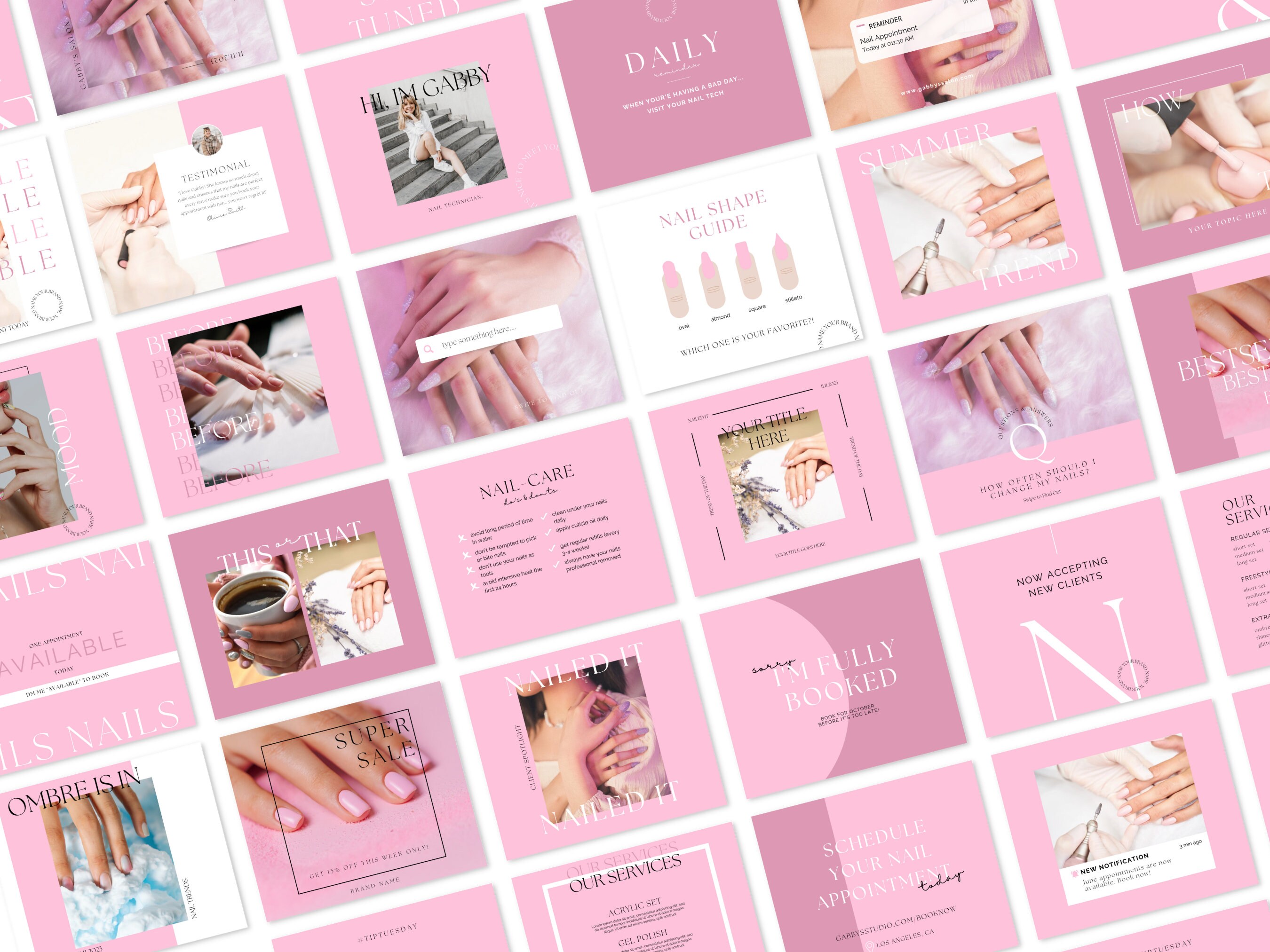 Nail Technician Facebook Post Templates, Nail Tech Branding Kit, Nail ...