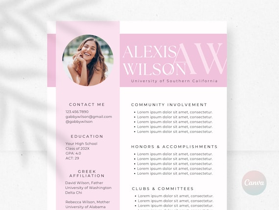 Sorority Resume Template, Sorority Recruitment, Resume With Photo, Rush Resume Template, Sorority Template, Sorority Resume and Cover Letter