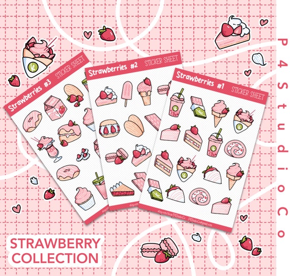 Cute Strawberry Sticker Sheet, Pink Stickers